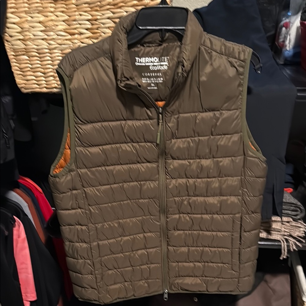 Green Quilted Puffer Vest with Stand-Up Collar